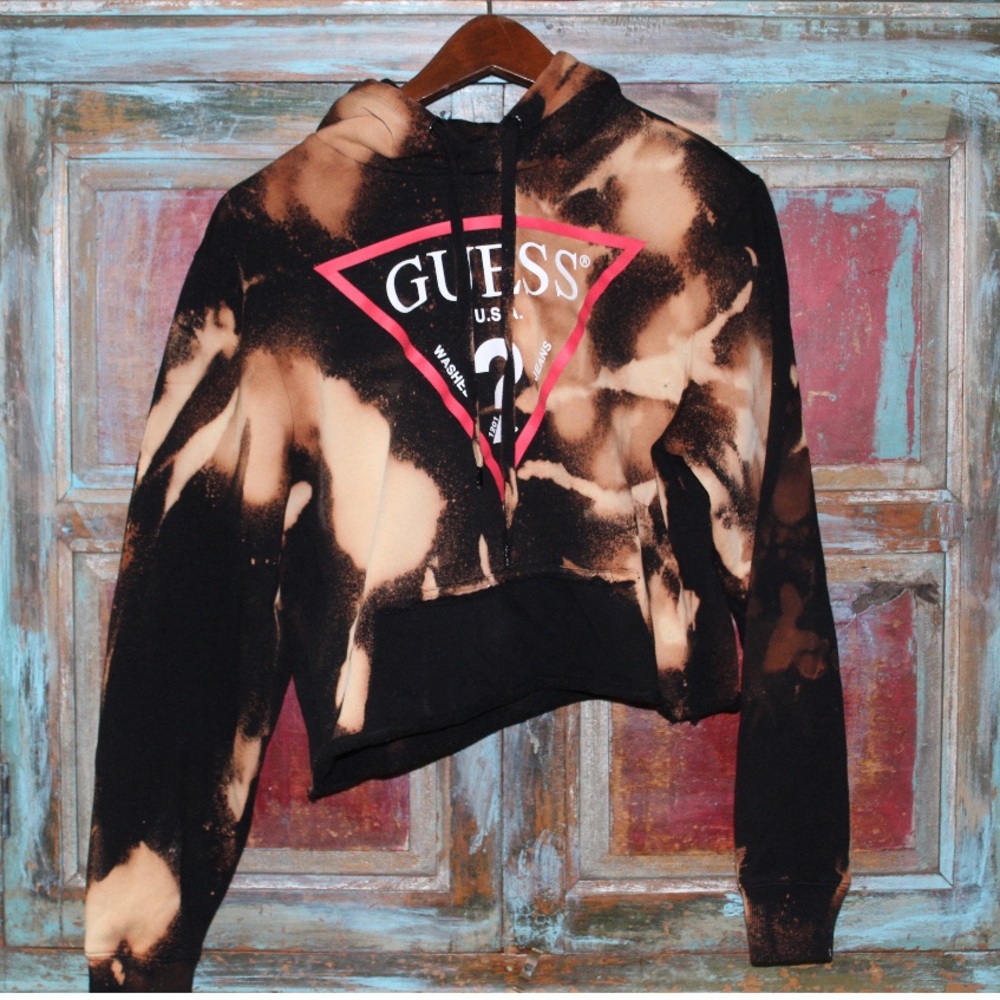 custom GUESS tie-dye cropped hoodie
